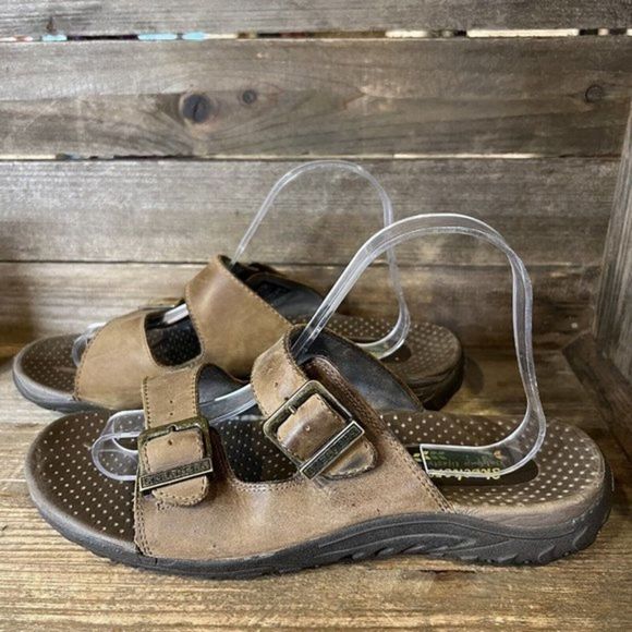 Womens Skechers Reggae Jammin Brown Leather Sandals Slides Size 9 M GUC - Picture 2 of 6